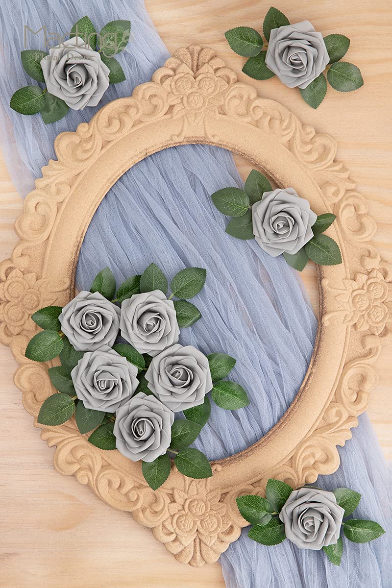 MACTING 30PCS Artificial Rose Flowers Fake Flowers with Stem Real Touch Foam Roses for DIY Wedding Bouquet Table Centerpieces Party Bridal Shower Spring Home Valentines Day Decorations(Grey) - Image 2